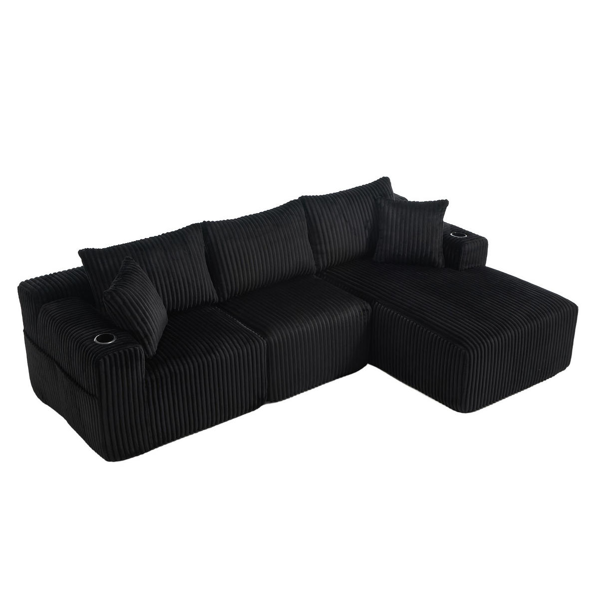 ECKSCHLAFSOFA Modulares Sofa mit Schlaffunktion,Chaiselongue + Zweisitzer,Schwarz - Schwarz, Textil (257/160cm) - LVHOM
