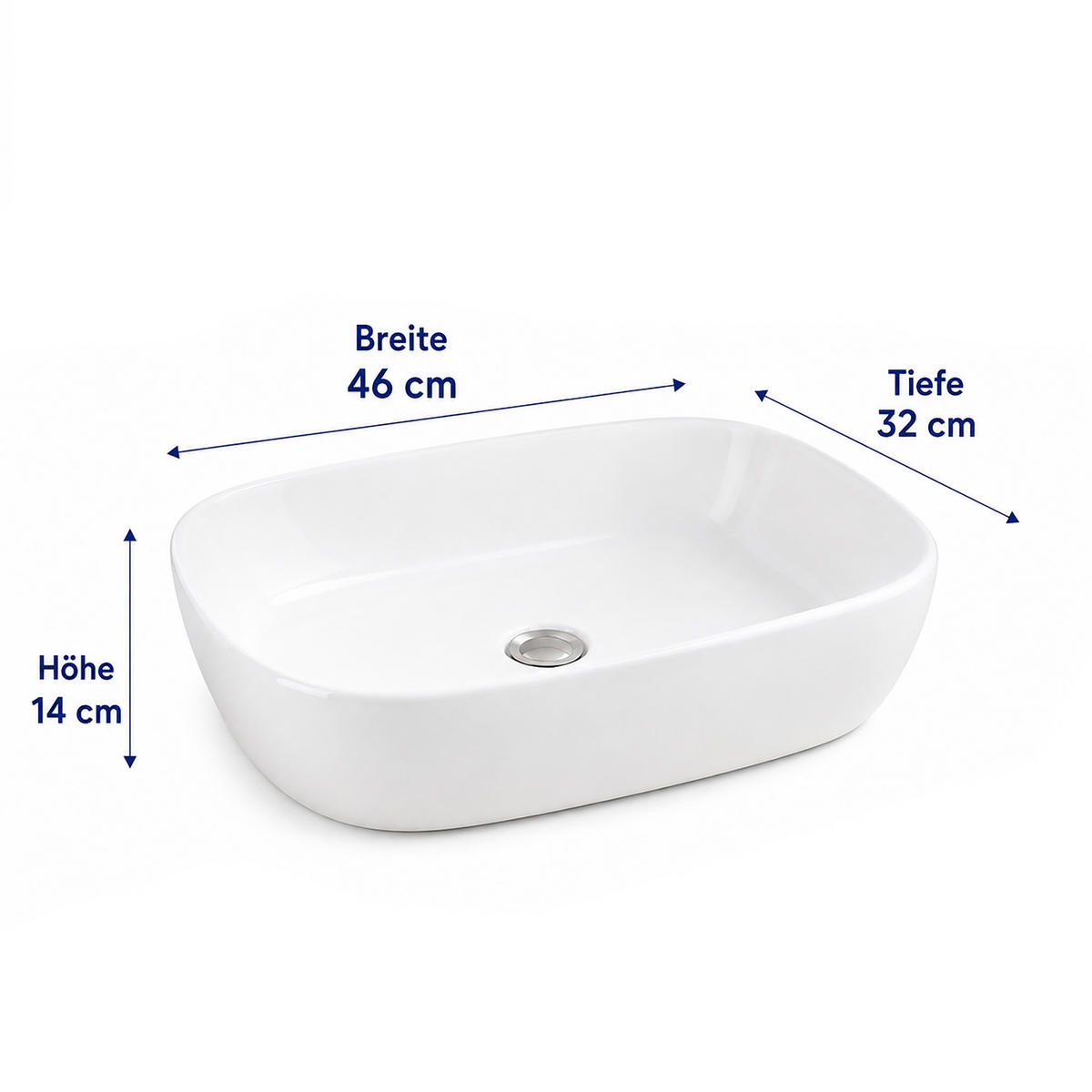 UMYVADLO Bílá keramika bez otvoru pro baterii - bílá, keramika (46/14/32cm) - Relaxdays