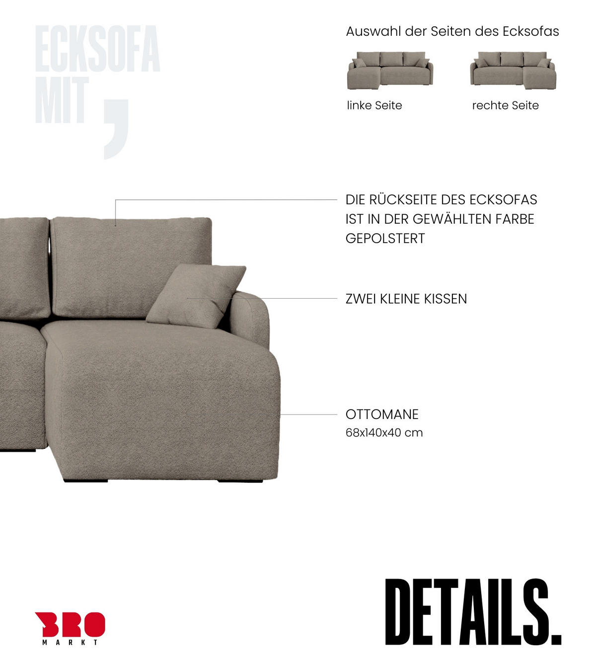 ECKSOFA Malen mit Schlaffunktion Braun Bouclé - Graubraun, Textil (215/141cm) - Bromarkt