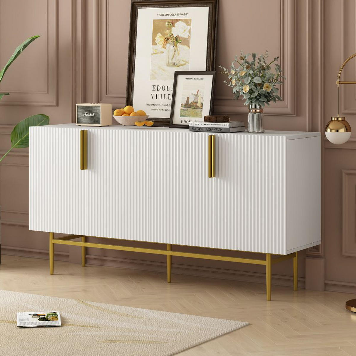 SIDEBOARD mit 4 Türen und Metallgriff, Weiß - Weiß, Holz (40.5/80/152.5cm) - KOMHTOM