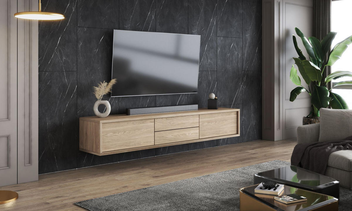 TV stolík Moddern dub so zásuvkami 180/32/36 cm - farba duba/béžová, kompozitné drevo (180/32/36cm) - Selsey