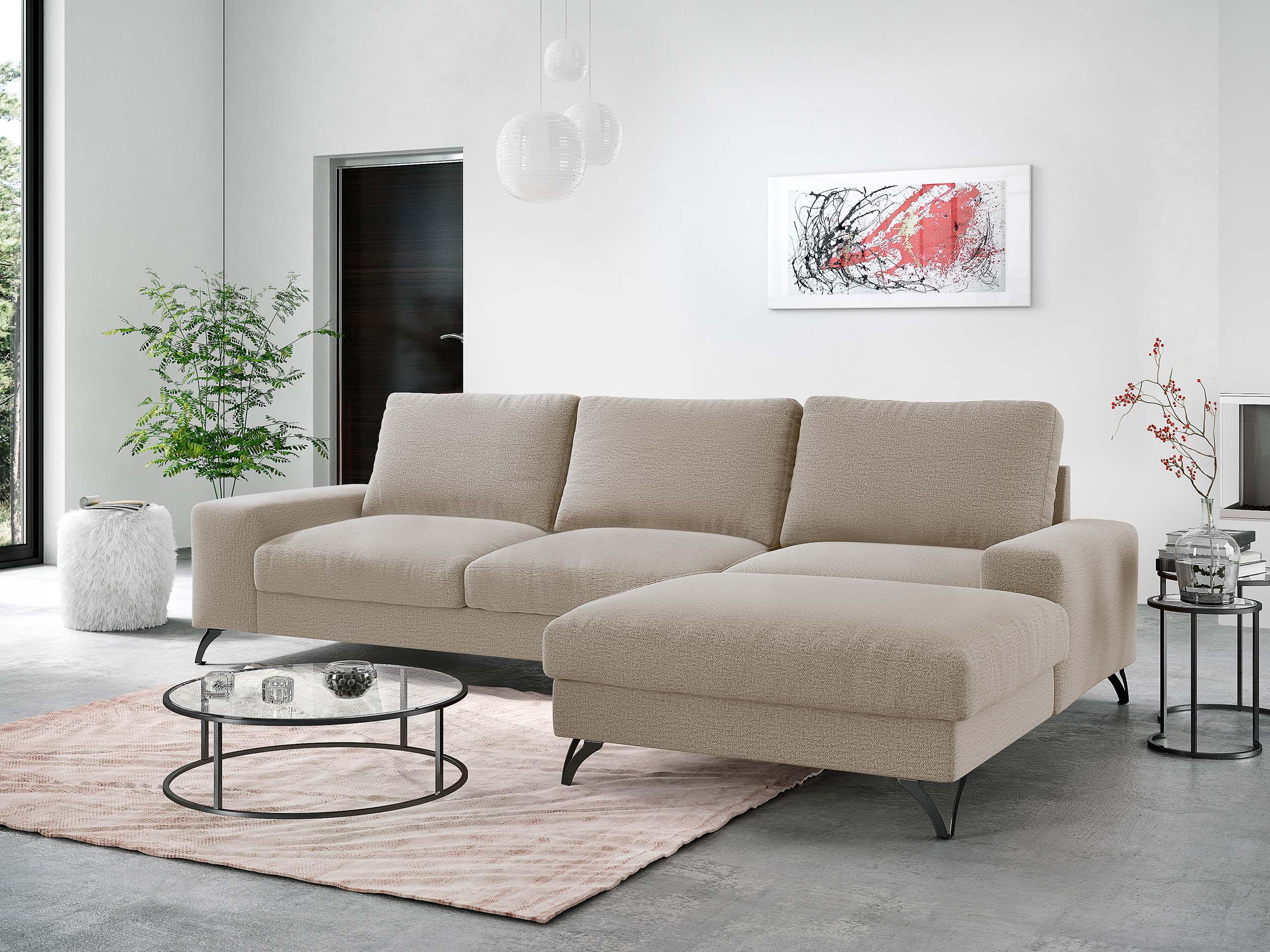 ECKSOFA Flavio, Seite: Rechts - L4+L2F+R1F - Beige/Schwarz, Holz/Textil (300/179cm) - MIRJAN24