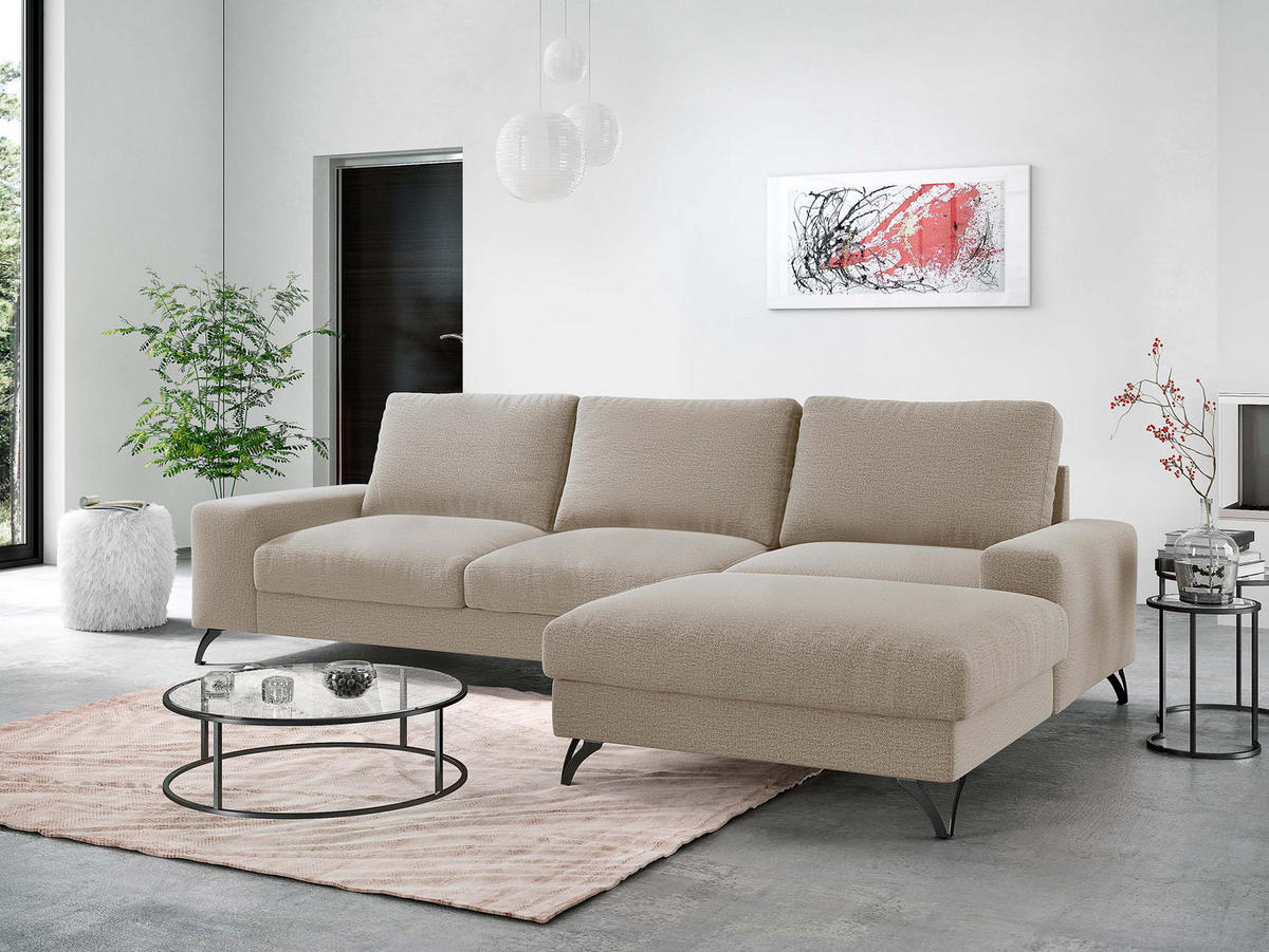 ECKSOFA Flavio, Seite: Rechts - L4+L2F+R1F - Beige/Schwarz, Holz/Textil (300/179cm) - MIRJAN24