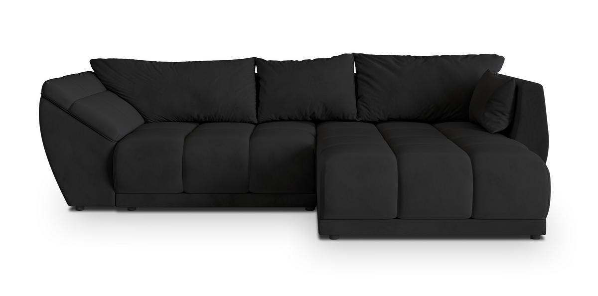 ECKSOFA ORENTI R-S Schwarz Velours-Stoff mit Schlaffunktion - Schwarz, Holz (287/182cm) - MASSENO