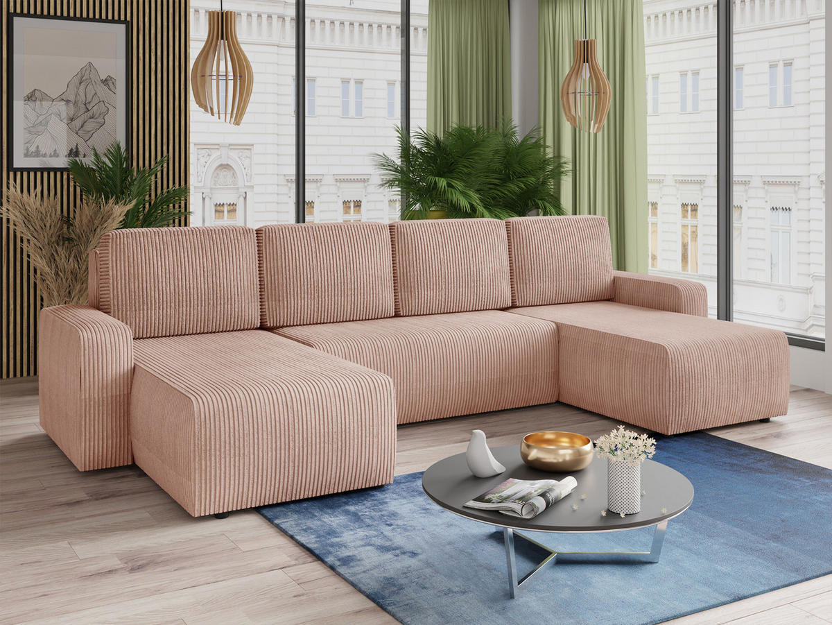 WOHNLANDSCHAFT Roma U - Rosa, Holz/Textil (305/90/150cm) - Sofnet