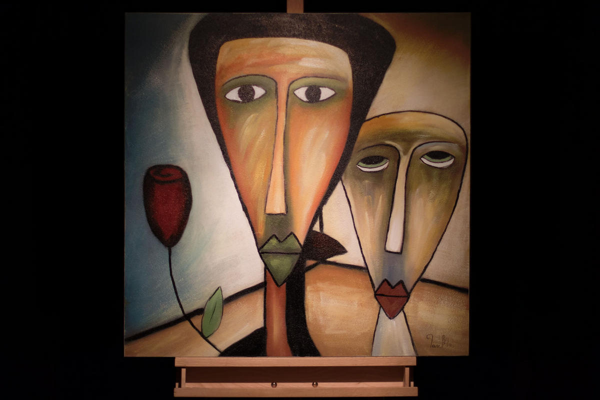 ACRYLBILD HANDGEMALT 80/80 cm - Blau/Gelb, Holz/Textil (80/80cm) - KUNSTLOFT