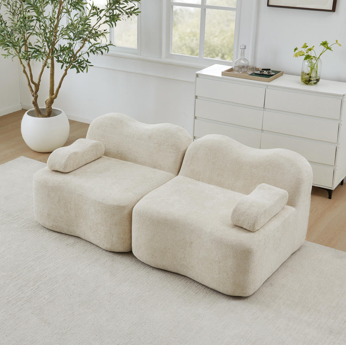 SOFA 192/98/70 cm in Beige aus Samt mit modularer Form und tiefer Sitzfläche - Beige, Textil (98/70/192cm) - Flora Grace