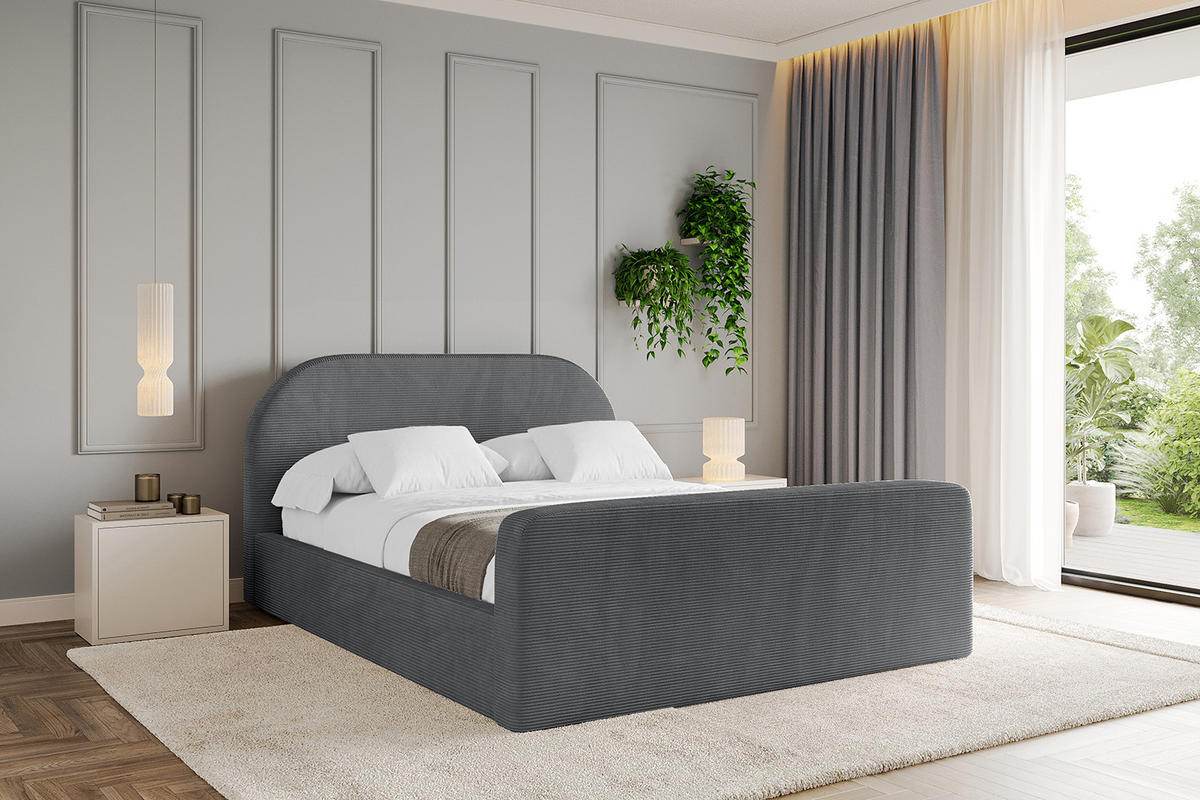 POLSTERBETT mit Bettkasten, Fußteil und Lattenrost, Boxbett mit Matratze H3/H4 - TIVON-Z 180x200 Dunkelgrau - Anthrazit, Holzwerkstoff/Textil (180/200cm) - ALTDECOR