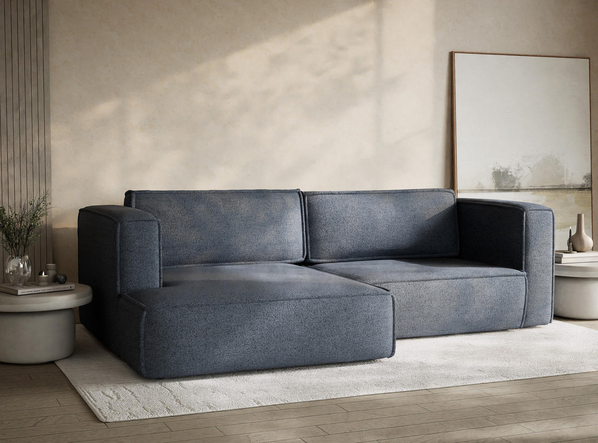 ECKSOFA MIT SCHLAFFUNKTION Velto Blau Grau Webstoff - Blaugrau/Schwarz, Holz/Holzwerkstoff (152/250cm) - Maison de Reve