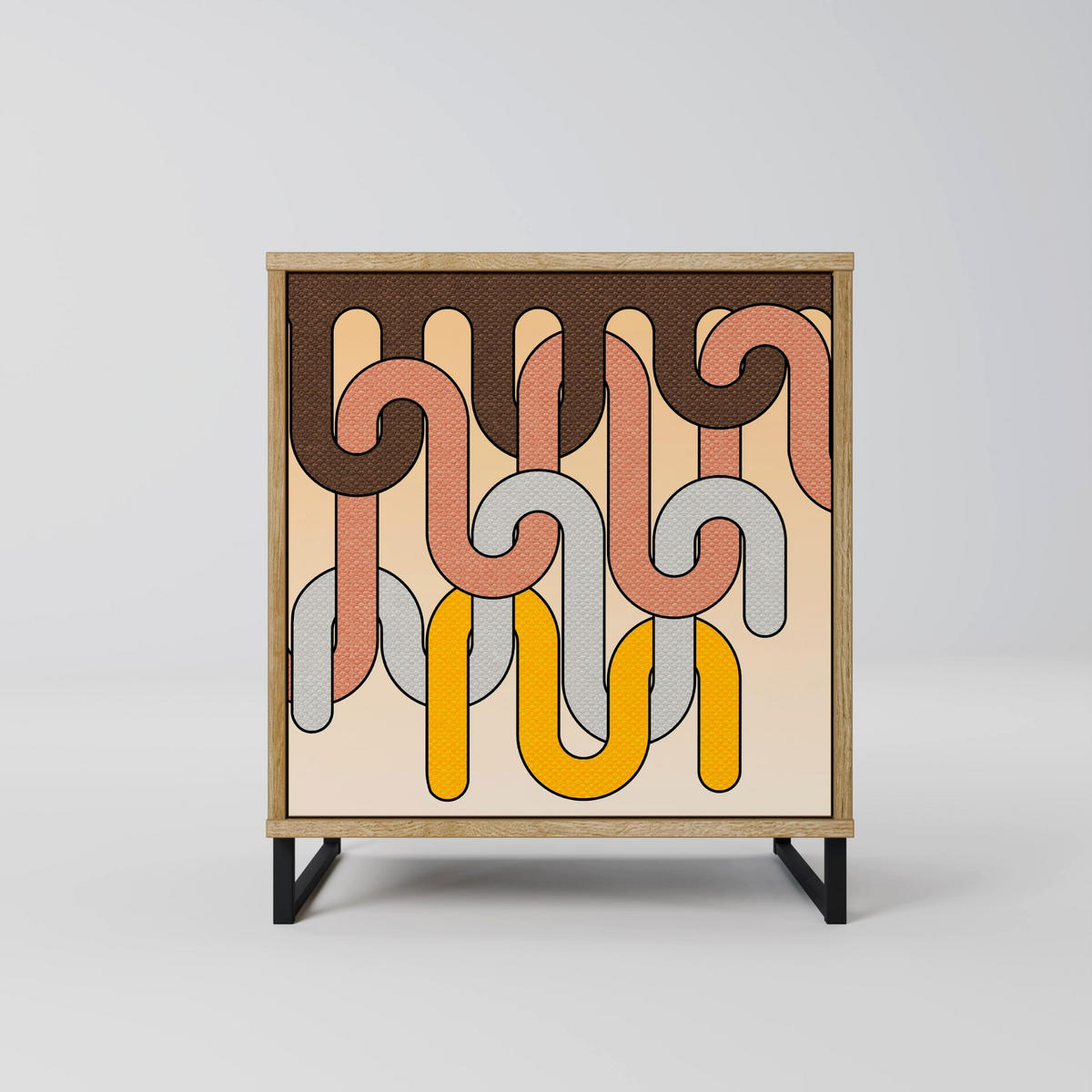 SIDEBOARD COLORFUL STRINGS, Eichefarben, 57,5x42x72,5 cm, Schwarze Metallfüße - Eichefarben/Multicolor, Holzwerkstoff/Metall (57.5/72.5/42cm) - SpaceRebels