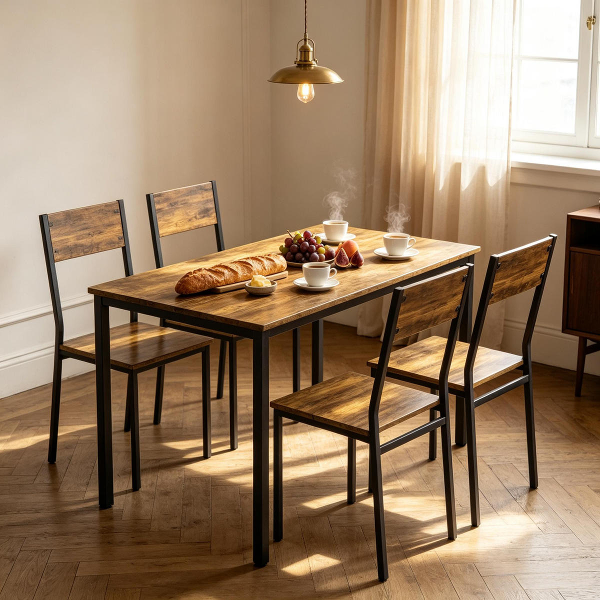 ESSGRUPPE DE-39314 108/60 cm Tisch mit 4 Stühlen Rustikalbraun - Braun, Holzwerkstoff (108/76/60cm) - ComfortXL