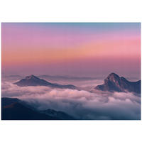 FOTOTAPETE Gebirge Himmel Rosa 200x140 cm - Multicolor, Papier (200/140cm) - Wallarena