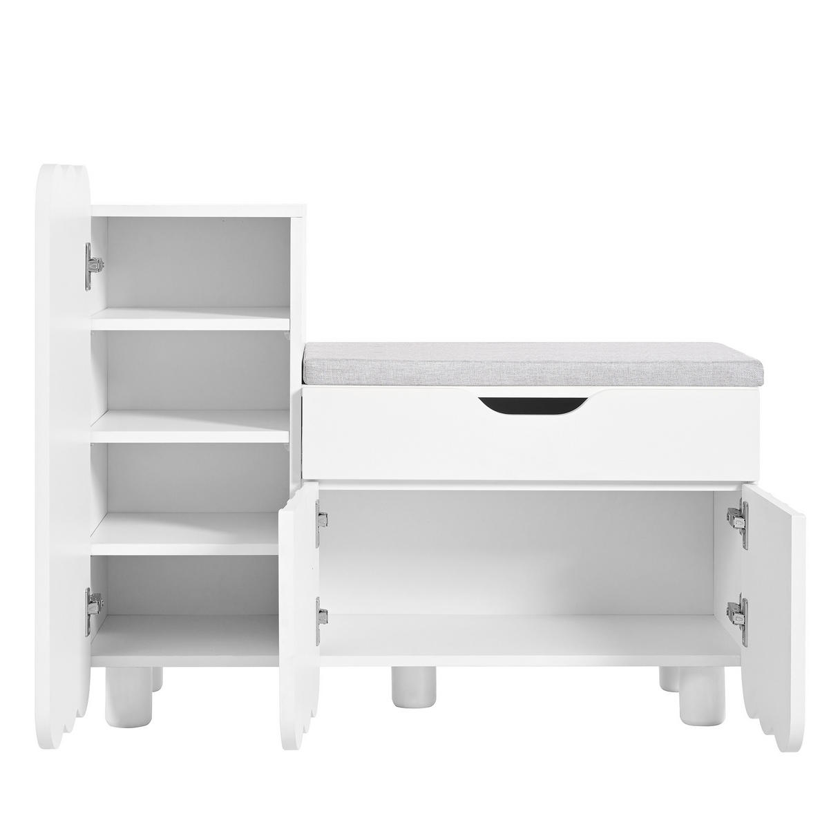 SCHUHSCHRANK mit Sitzpolster 90 x 35 x 74,5 cm MDF Weiß - Weiß, Holzwerkstoff (35/74.5/90cm) - Beauniv