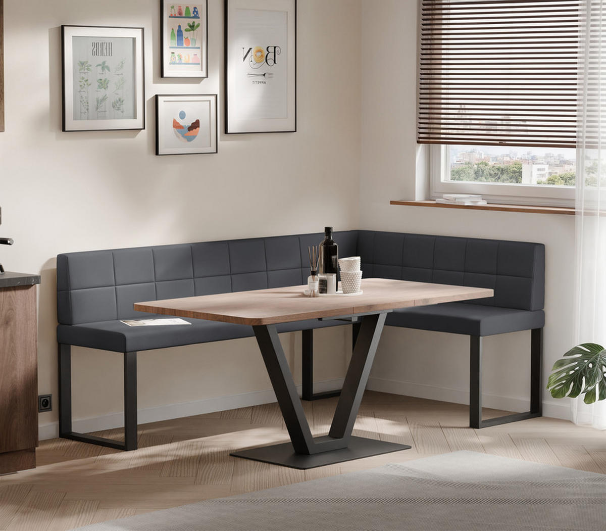 ECKBANK rechts SANA U Kunstleder gesteppt, 128/168 cm Grau - Grau, Kunststoff/Textil (128/168cm) - Idohome