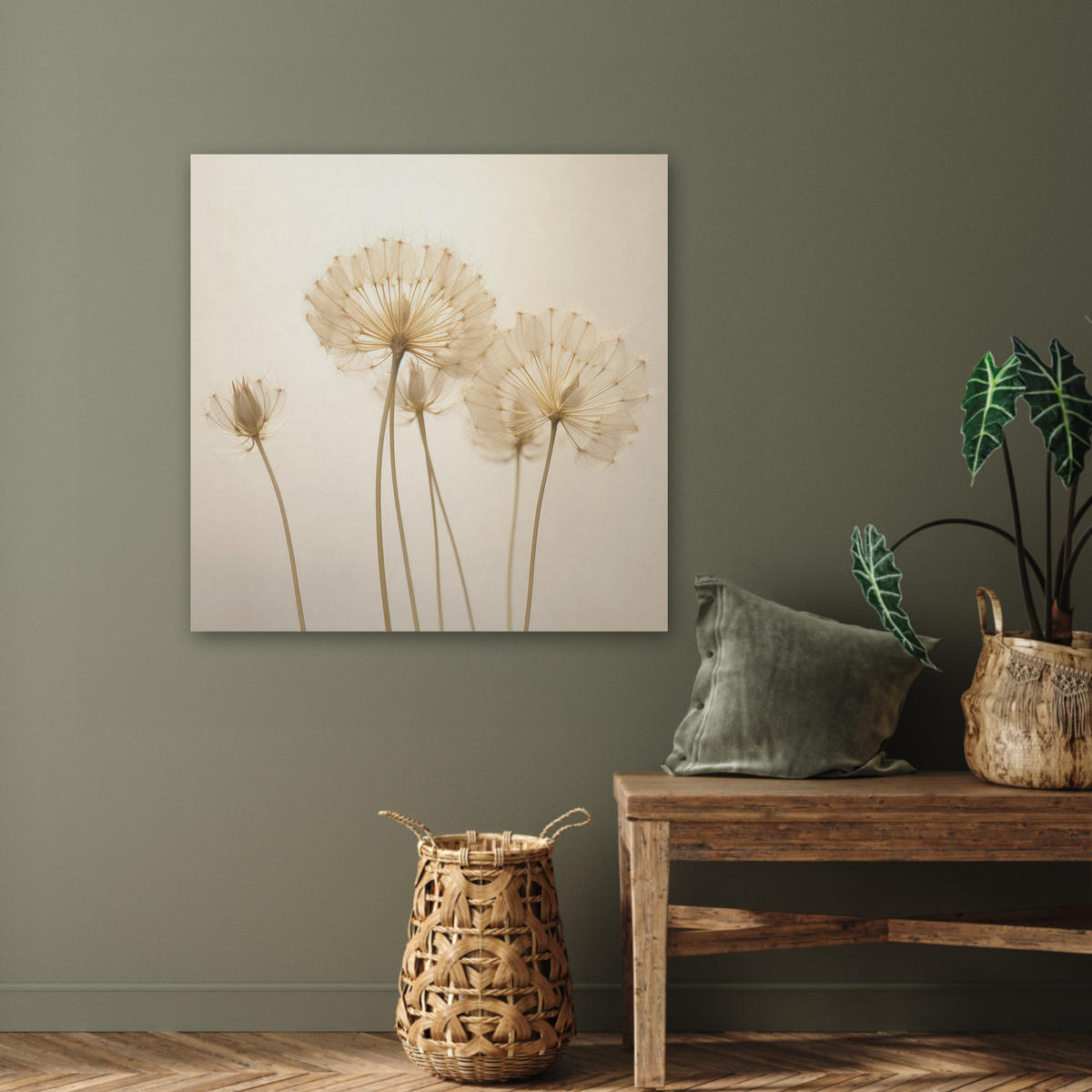 AKUSTIKBILD Sonnenlicht - Löwenzahn - Botanisch - Blumen Akustikpaneele 80x80 cm - Creme, Kunststoff (80/80/0.9cm) - MuchoWow