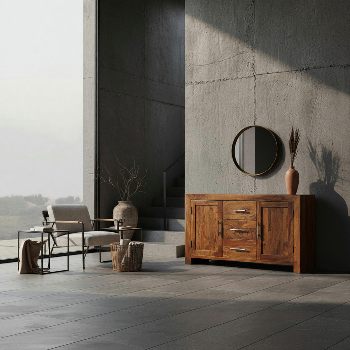 SIDEBOARD – Massivholz, 3 Schubladen, 2 Türen, Landhausstil - Braun, Holz (118/70/40cm) - KADIMA DESIGN