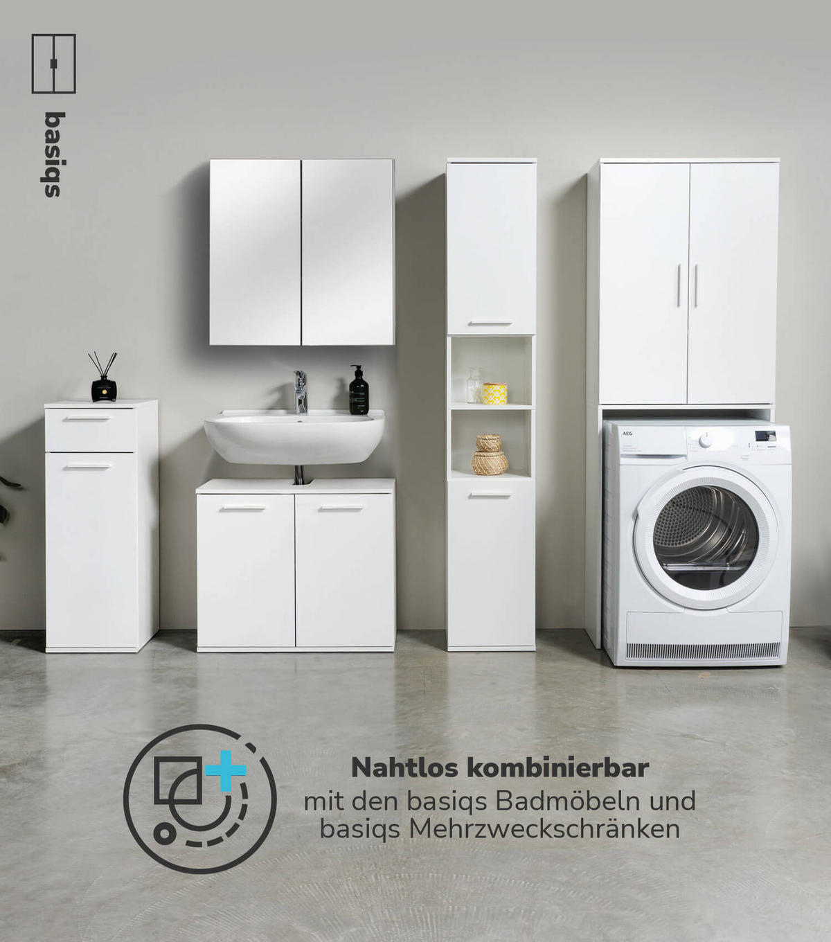 WASCHMASCHINENSCHRANK Der Saubermann - Weiß, Holzwerkstoff (65/180/34cm) - Mokebo