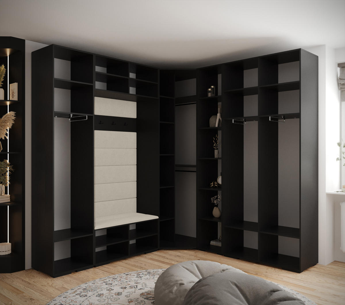 GARDEROBEN-SET 236,7/231,7/47 - Schwarz, Holz/Kunststoff (181.7/236.7/47cm) - Abiks Möbel