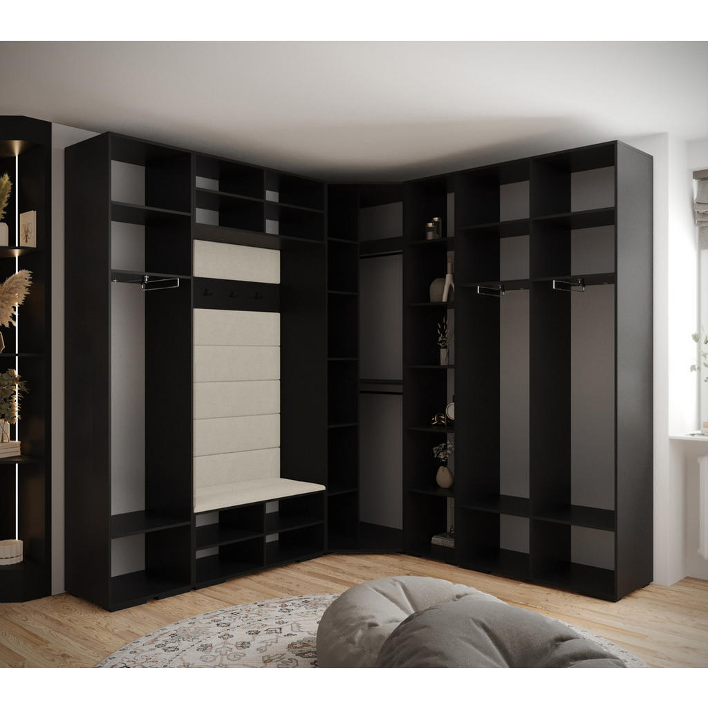 Thumbnail - Abiks Möbel Garderoben-Set, Schwarz, Dunkelbraun, Kunststoff, Nachbildung, 2-Sitzer, 181.7x236.7x47 cm, Garderobe, Garde...