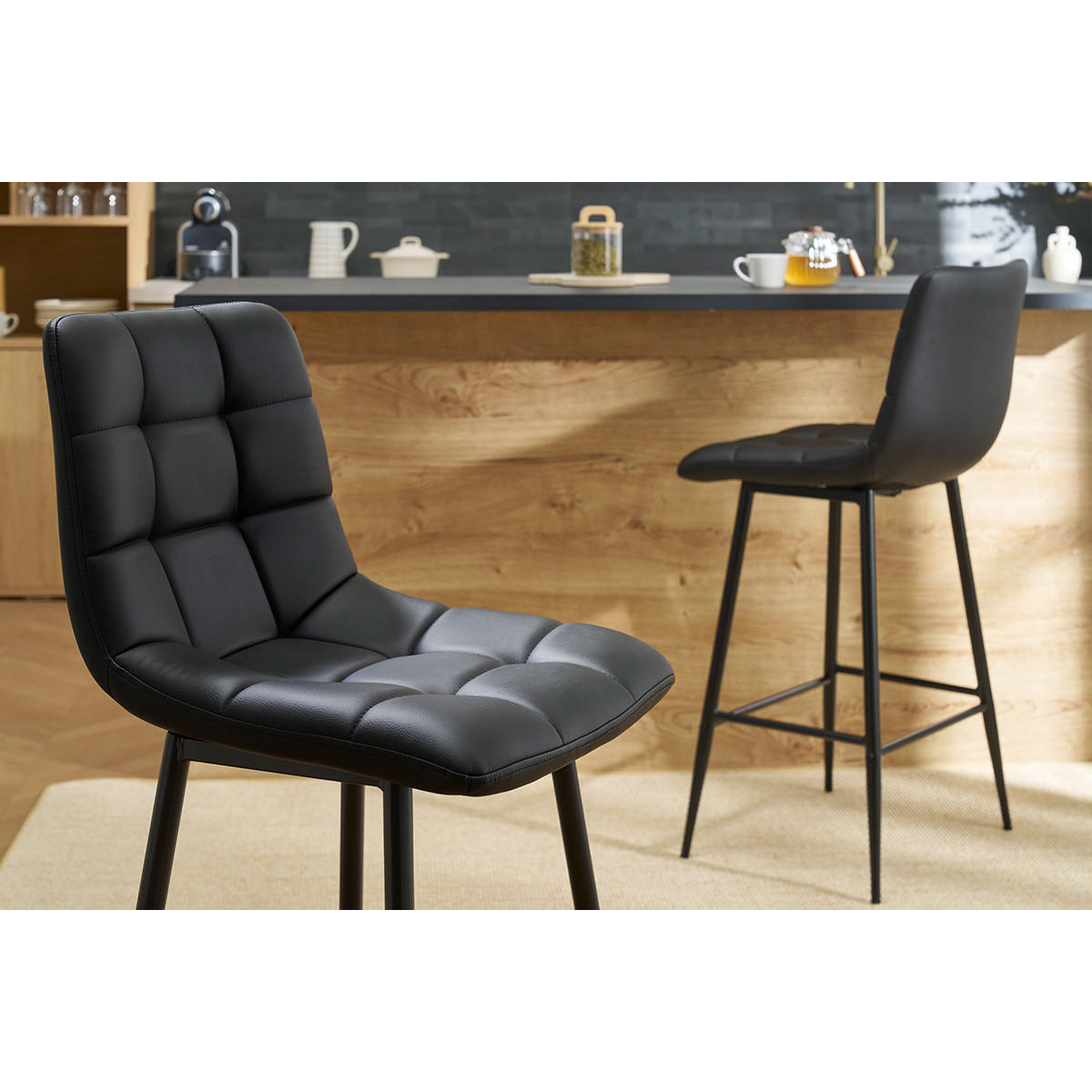 BARHOCKER Schwarz H65 cm 2er-Set MAXWELL - Schwarz, Textil (51/99/50cm) - Miliboo