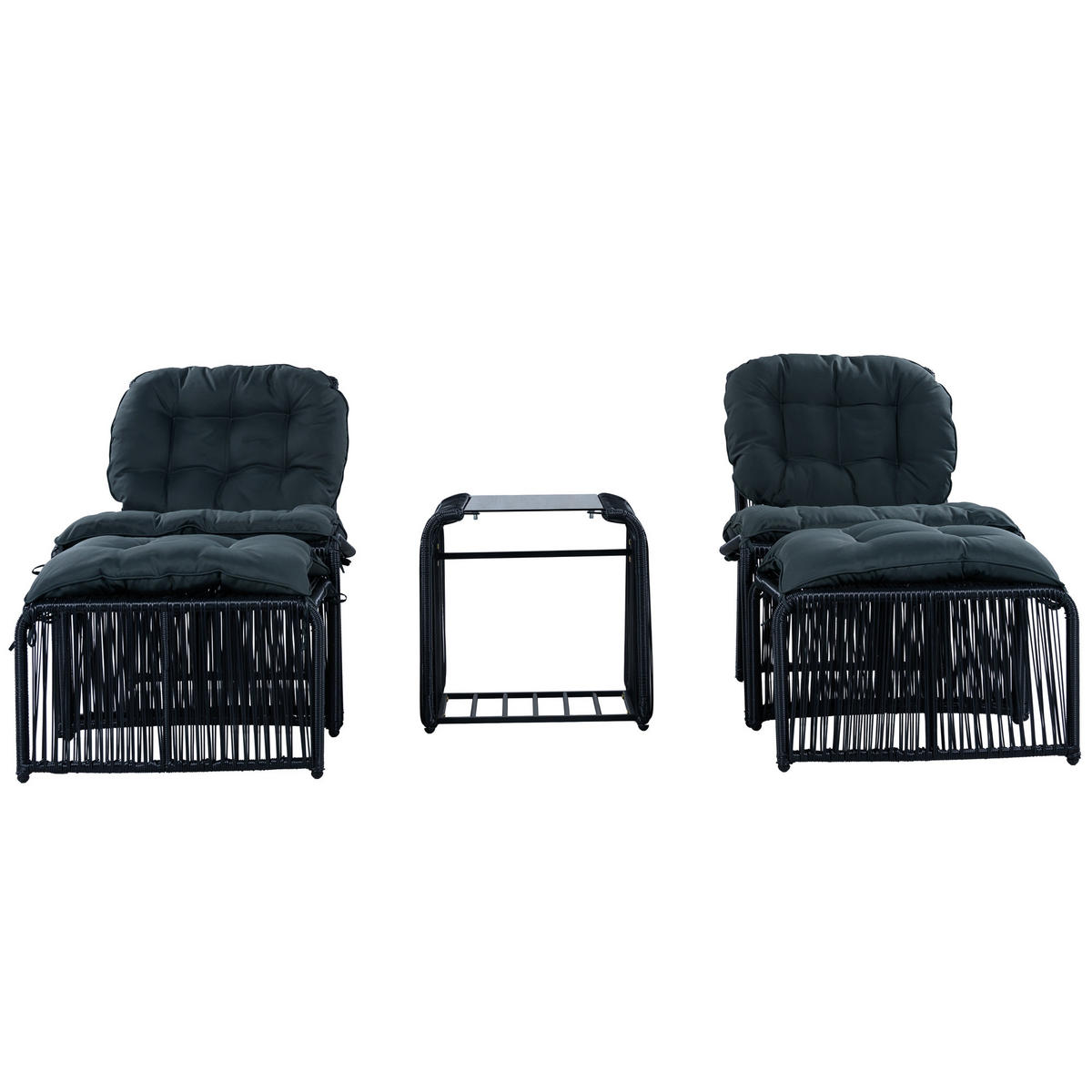 GARTENMÖBEL-SET 51/51/50,5 cm schwarz/grau aus Eisen, Glas und Polyester mit Kissen - Schwarz, Metall - OKWISH