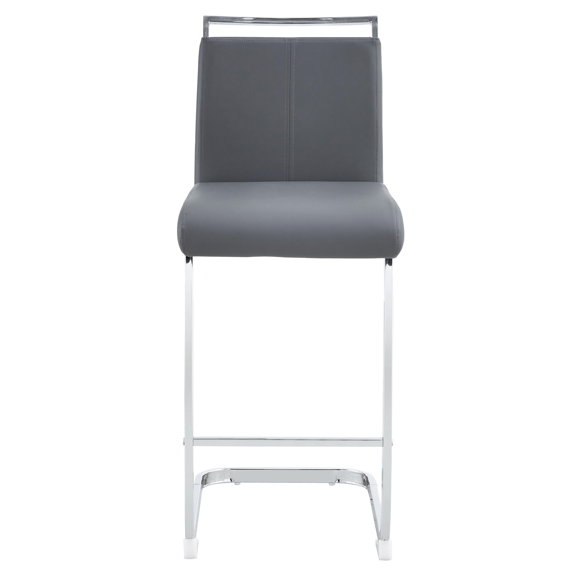 BARHOCKER 2er-Set Grau mit PU-Leder und Fußstütze - Silberfarben, Metall (38.9/96.5/46.5cm) - PANGIVO
