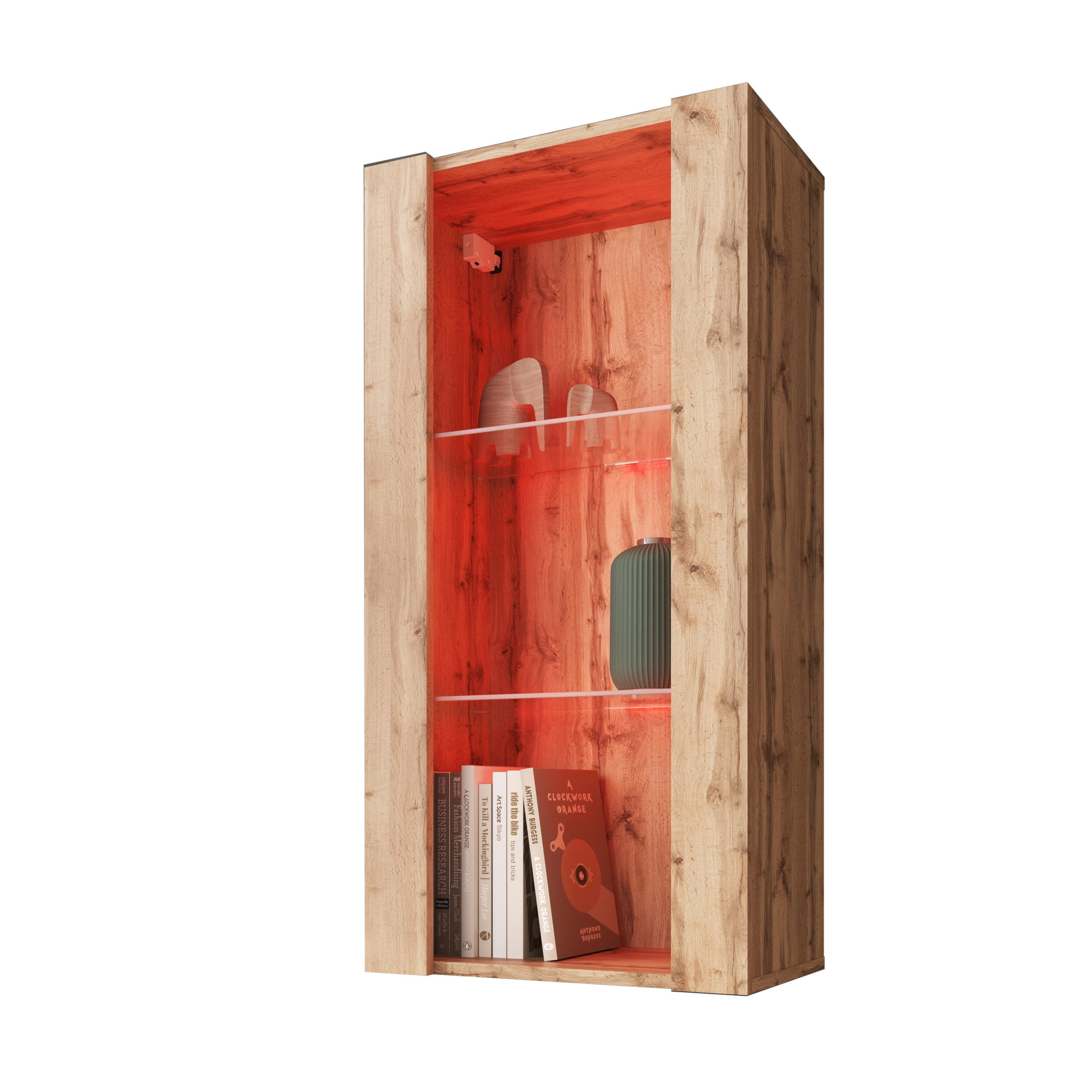 HÄNGEVITRINE TIVOLI Vertical 100, Wotan, LED Mehrfarbige - Eiche Wotan, Glas/Holzwerkstoff (50/100/29.5cm) - Komodee