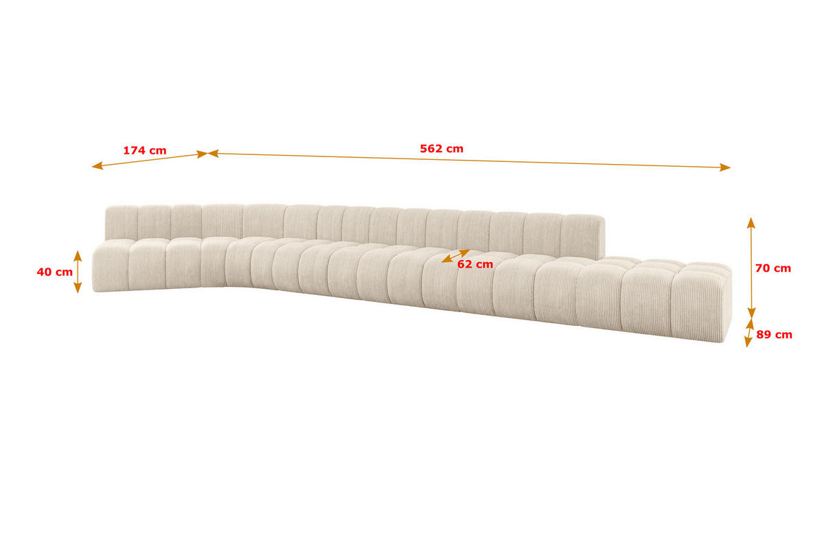 ECKSOFA modulares Sofa Brilo-L3 - 562x174x70 cm Beige - Beige, Holzwerkstoff/Textil (562/174cm) - ALTDECOR
