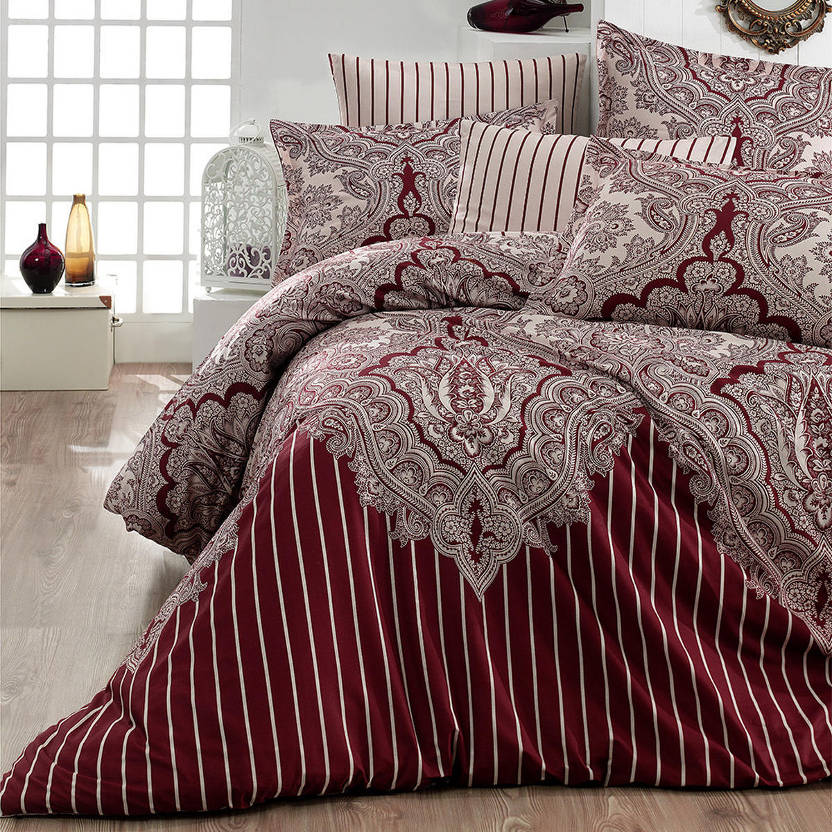 BETTWÄSCHE 6-teilig 220/240 cm LALE - Bordeaux, Textil (220/240cm) - ROLFNERS