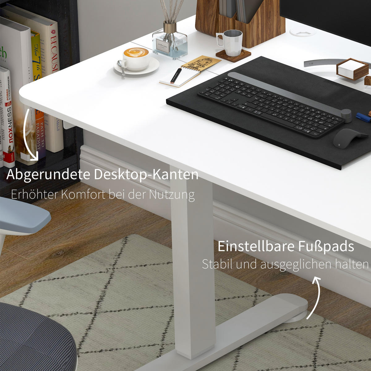HÖHENVERSTELLBARER Schreibtisch 140 x 70cm Elektrisch Computertisch mit Haken - Weiß, Kunststoff (140/70/116cm) - Vinsetto