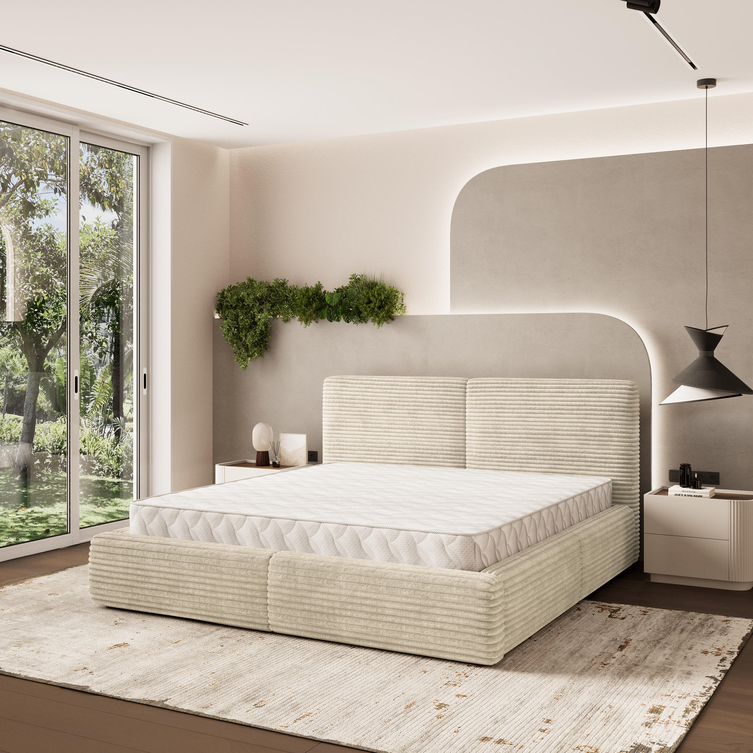 POLSTERBETT FELURO 140x200 cm mit Bettkästen - Creme - Creme, Holz (140/200cm) - MASSENO