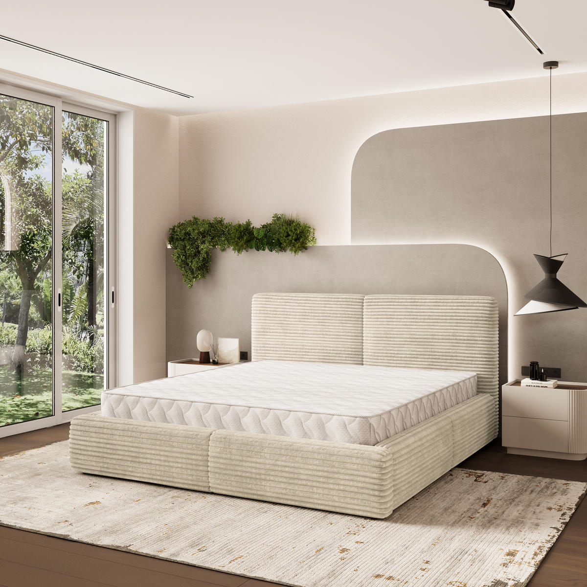 POLSTERBETT FELURO 140x200 cm mit Bettkästen - Creme - Creme, Holz (140/200cm) - MASSENO