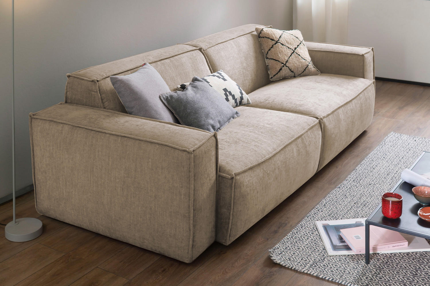 SITZGRUPPE SAMU Taupe Webstoff - Taupe/Schwarz, Kunststoff/Textil (256/72/106cm) - KAWOLA