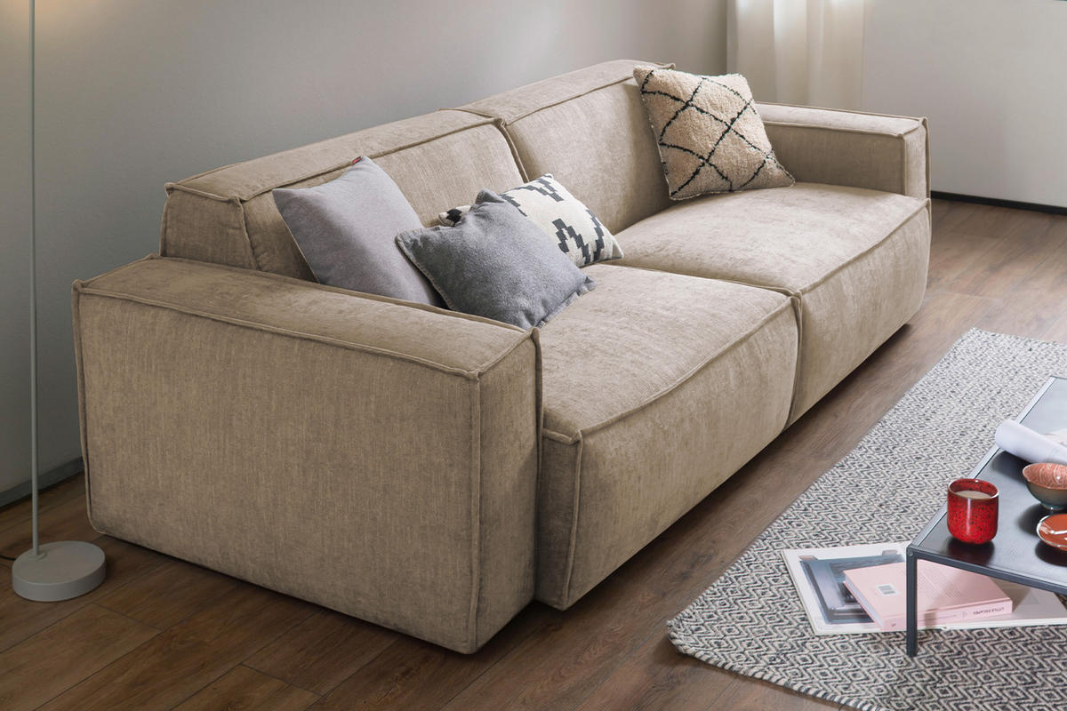 SITZGRUPPE SAMU Taupe Webstoff - Taupe/Schwarz, Kunststoff/Textil (256/72/106cm) - KAWOLA