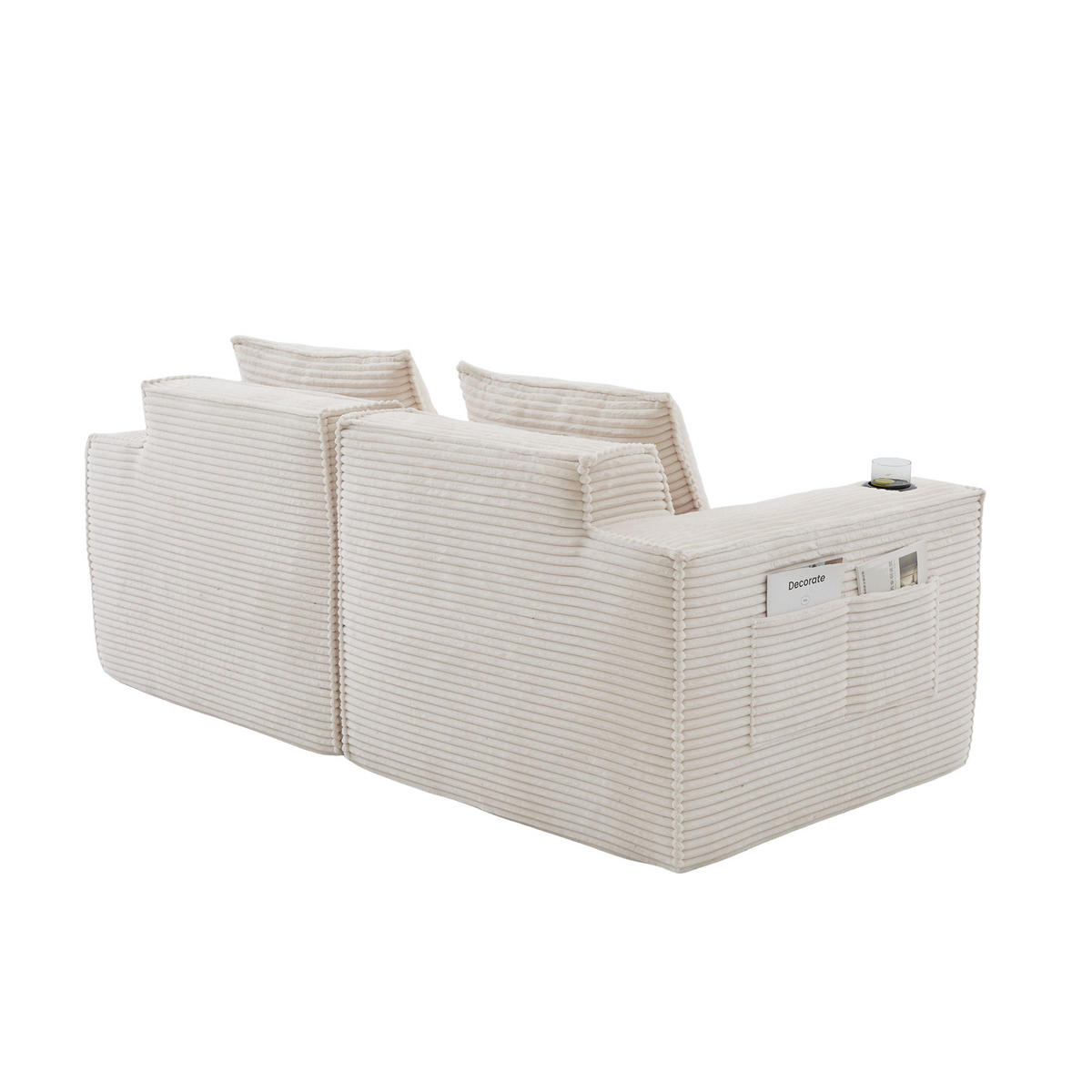 2-SITZER-SOFA DE-33835 modular mit Getränkehaltern Beige - Beige, Textil (188/75/90cm) - ComfortXL