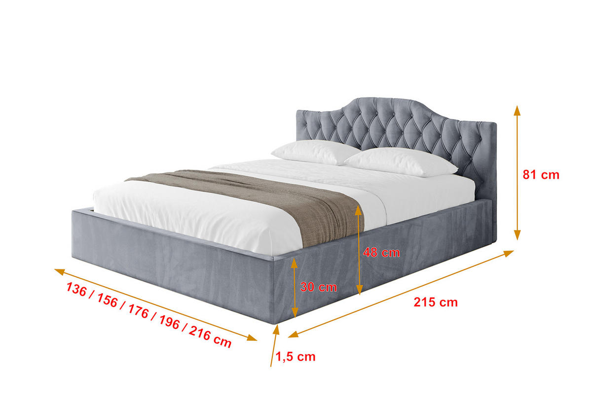 POLSTERBETT mit Bettkasten und Lattenrost, Boxbett ohne Matratze - FALIO-V1 180x200 Grau - Grau, Holzwerkstoff/Textil (180/200cm) - ALTDECOR