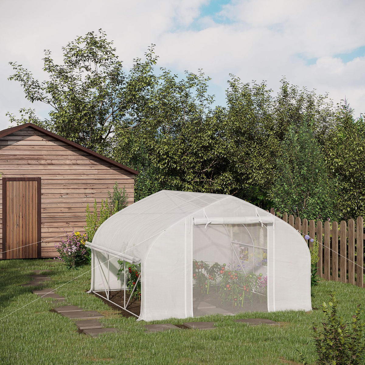 GEWÄCHSHAUS DE-11988 10,4 m² mit Tür & 7 Fenstern Weiß - Weiß, Kunststoff (300/200/347cm) - ComfortXL