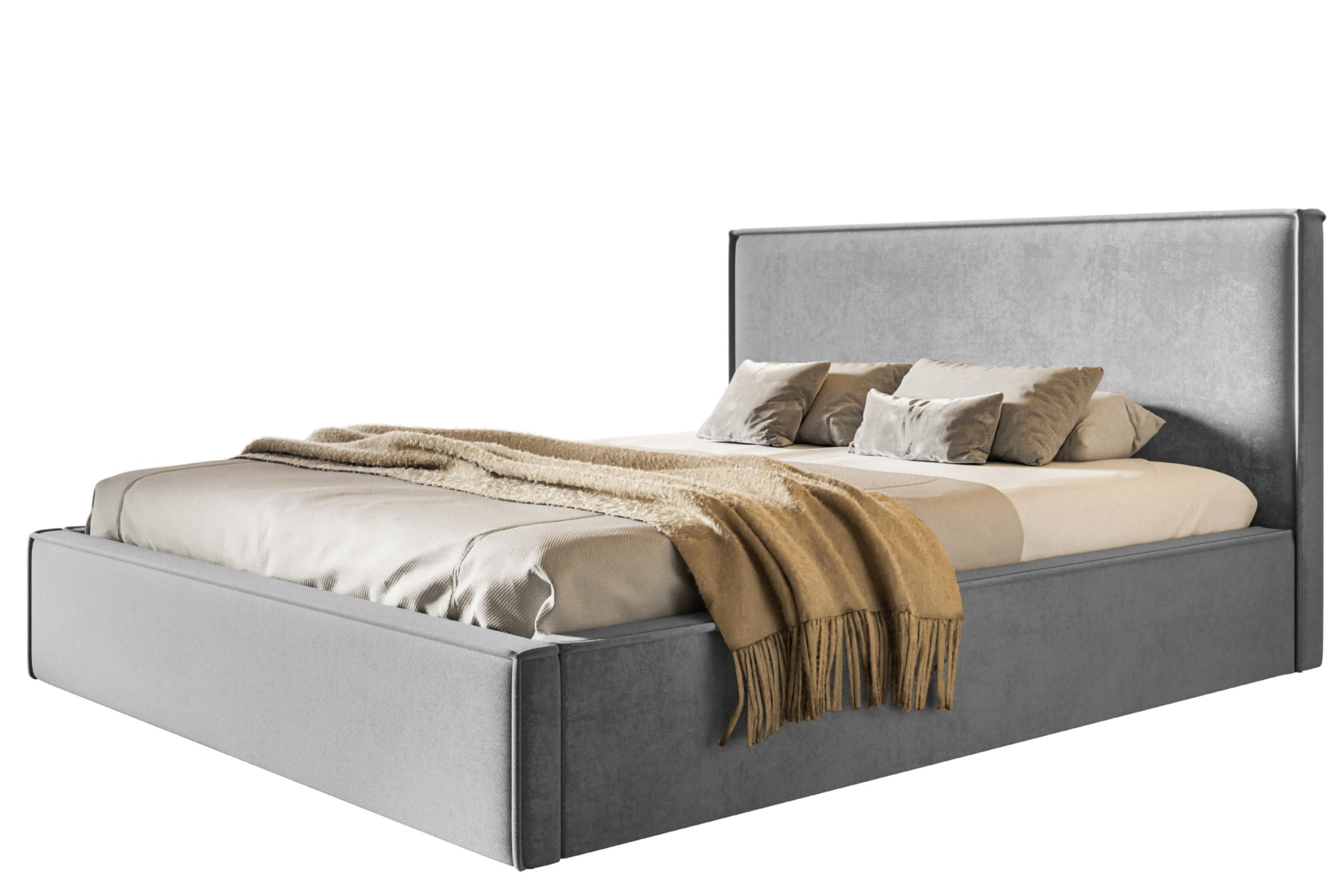 BETT 90x200 - Polsterbett mit Bettkasten und Holzrahmen - Modern Betten - Weicher Jasminstoff - Kollektion Milano - Grau - Grau, Holz/Textil (90/200cm) - Alpi-Möbel