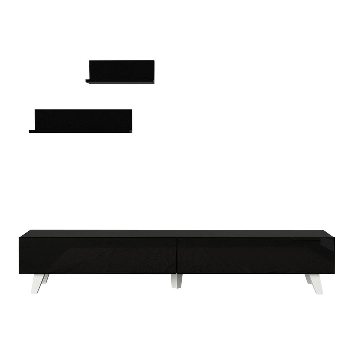 LOWBOARD Saarijärvi mit 2 Wandregalen - Schwarz, Holzwerkstoff (180/33/31cm) - [en.casa]