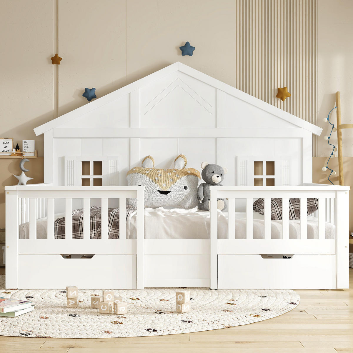 KINDERBETT 90x200 cm Haus Schubladen weiß - Weiß, Holz (90/200cm) - LEBENLANG