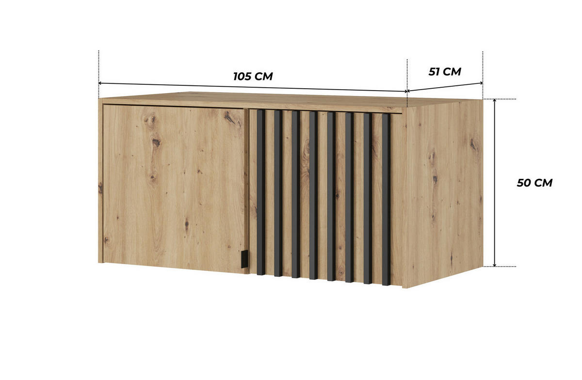 SCHRANKAUFSATZ STILO 2D 105 cm (Artisan Eiche, Schwarze Lamellen, 2 Türen, Metallgriffe) - Schwarz/Eiche Artisan, Holz/Holzwerkstoff (105/50/51cm) - Ravio