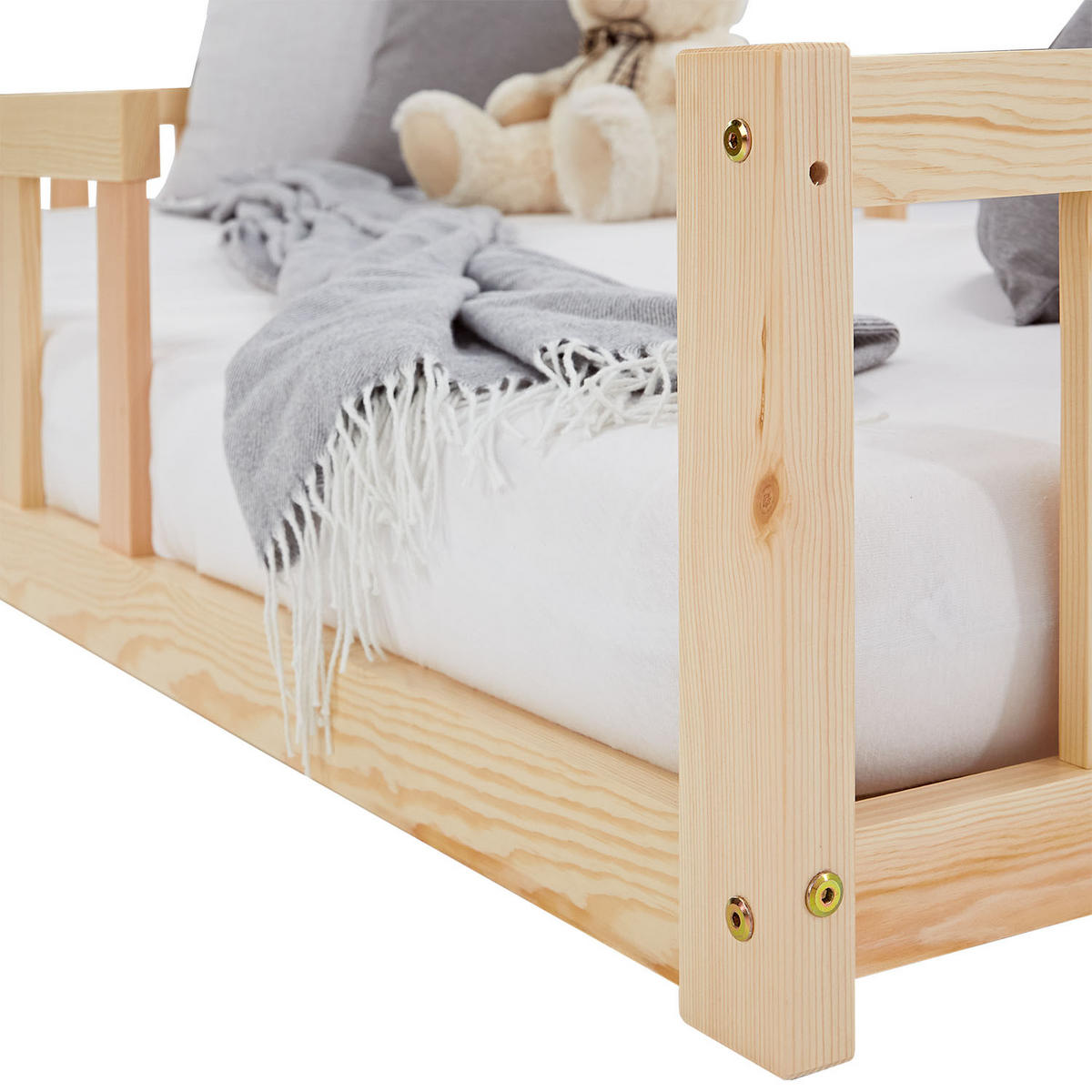 BODENBETT Natur 90x200 cm mit Lattenrost - Naturfarben, Holz (90/200cm) - Homestyle4u