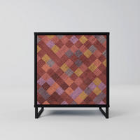SIDEBOARD PAINTED SQUARES, Schwarz, 57,5x42x67,5 cm, Schwarze Metall-Rahmenfüße - Multicolor/Schwarz, Holzwerkstoff/Metall (57.5/67.5/42cm) - SpaceRebels