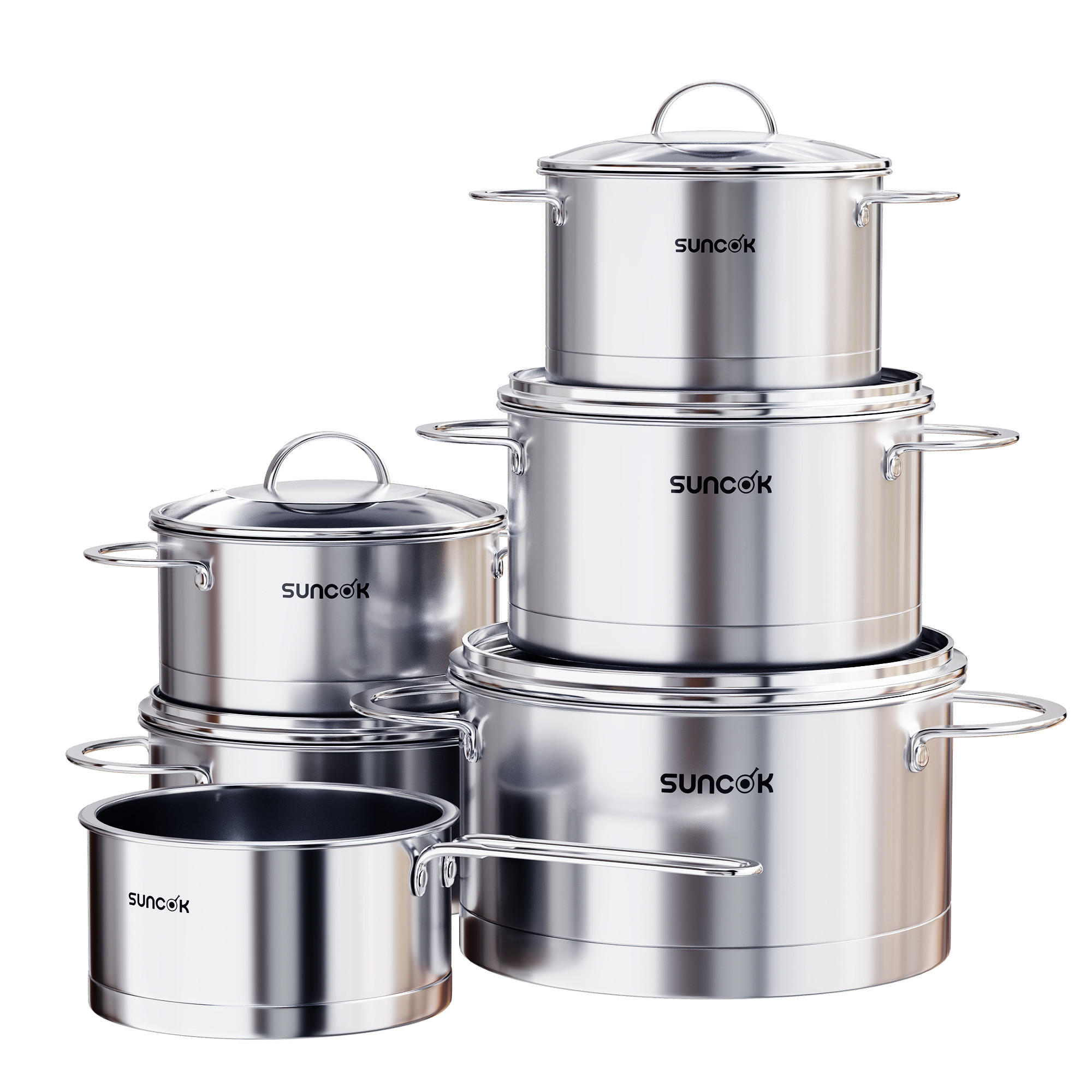 KOCHTOPFSET TG1 6-teilig - Silberfarben, Metall - SUNCOK