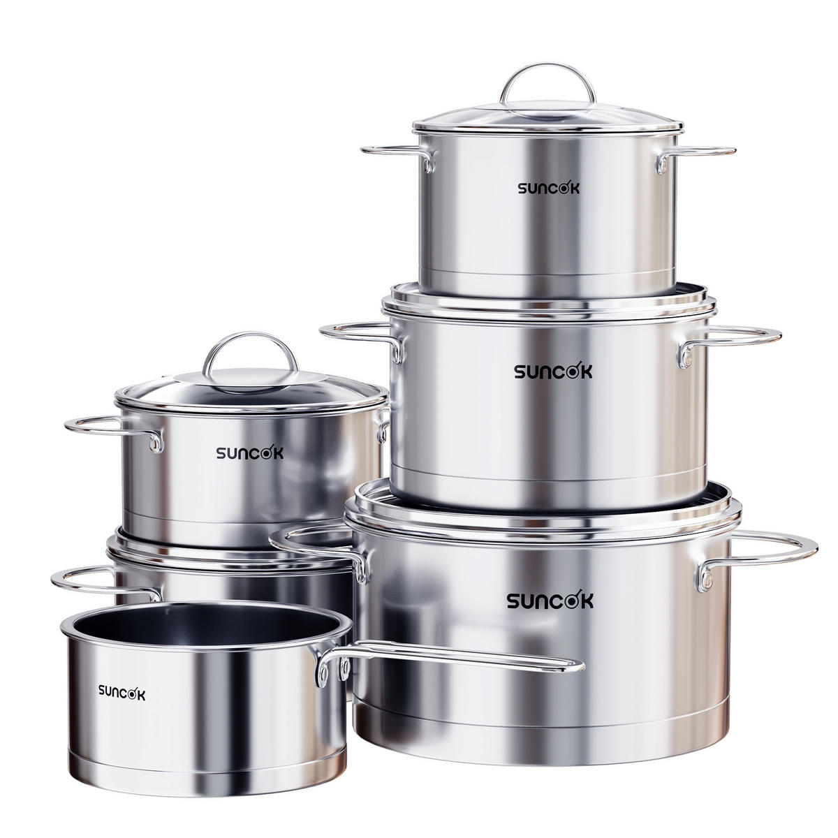 KOCHTOPFSET TG1 6-teilig - Silberfarben, Metall - SUNCOK