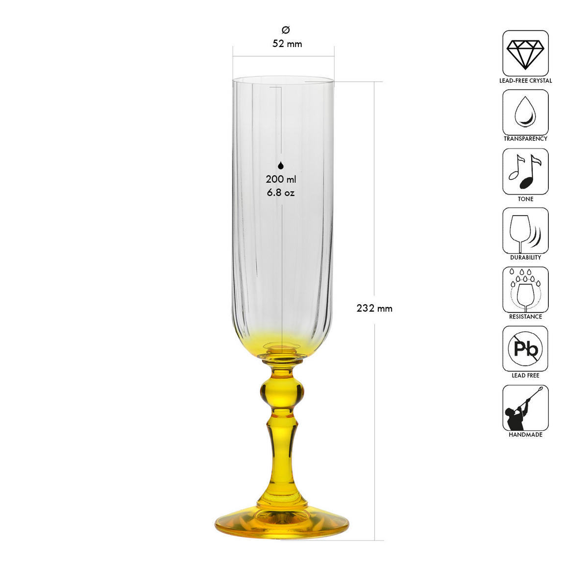 SEKTGLÄSER, 2er-Set, 200 ml - Gelb, Glas (0.2L) - Krosno Glass