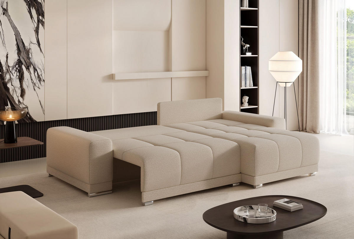 ECKSOFA TARA mit Schlaffunktion und Bettkasten Beige - Beige, Holzwerkstoff/Kunststoff (250/90cm) - Idohome