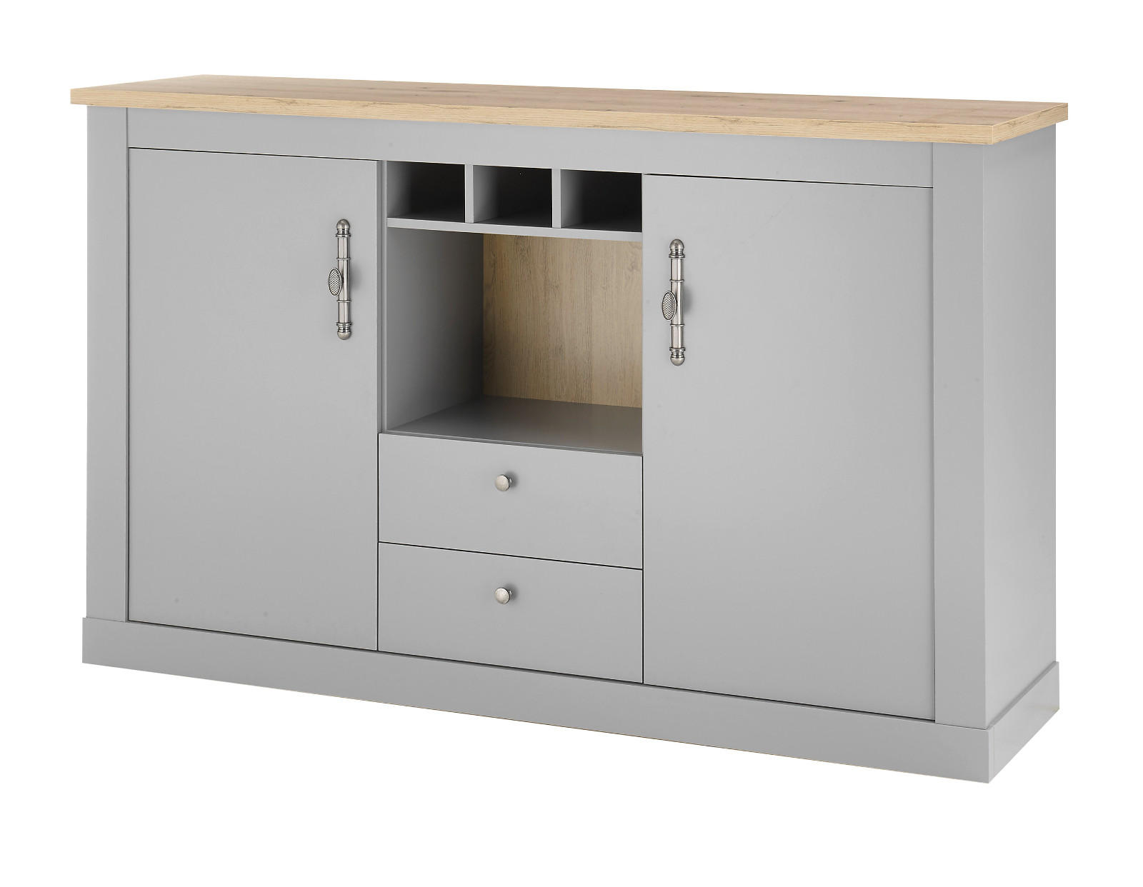 SIDEBOARD grau, Artisan Eiche Landhaus 166 cm, Kommode mit viel Stauraum - Hellgrau/Eiche Artisan, Holzwerkstoff/Metall (166/100/44cm) - Furn.Design