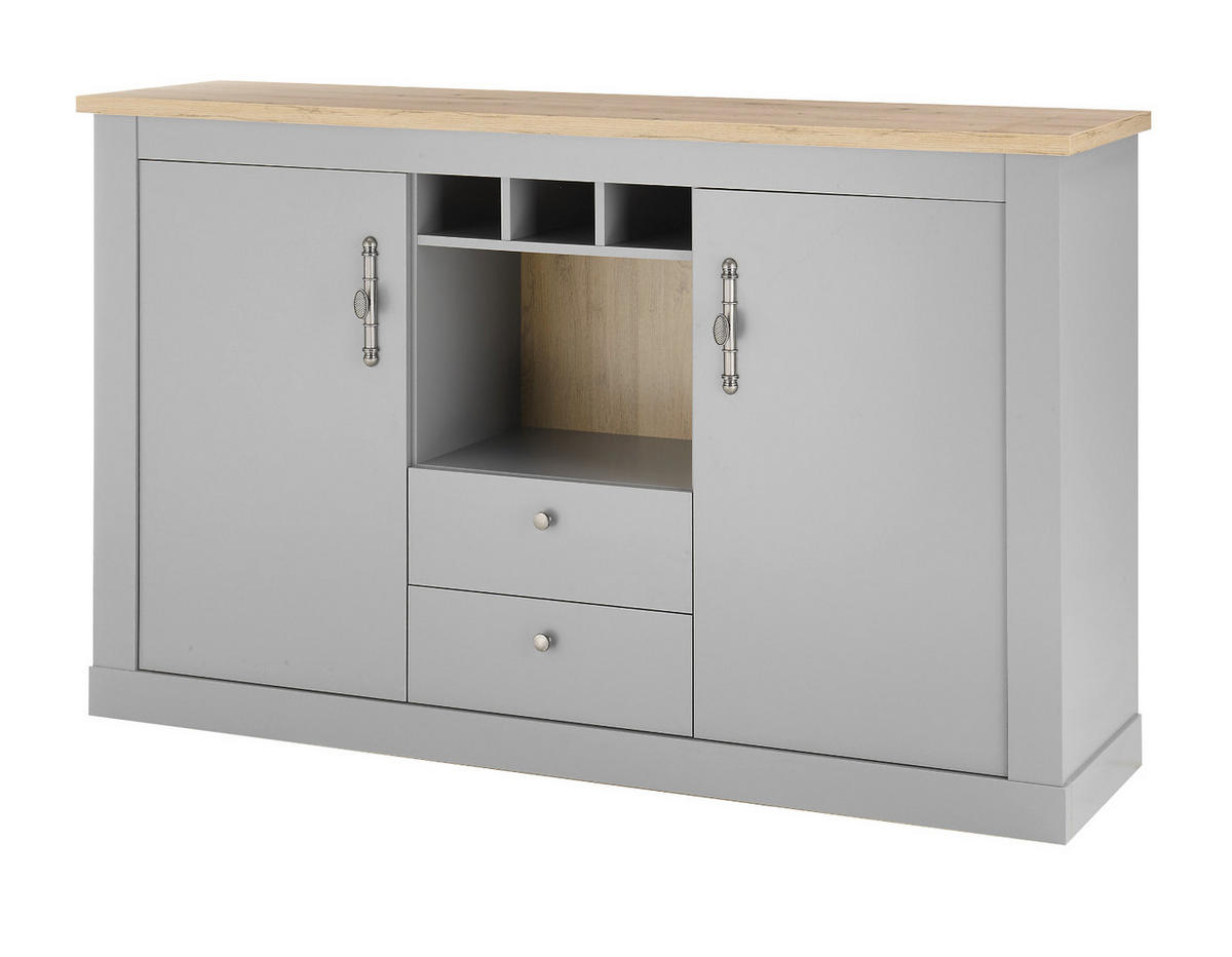SIDEBOARD grau, Artisan Eiche Landhaus 166 cm, Kommode mit viel Stauraum - Hellgrau/Eiche Artisan, Holzwerkstoff/Metall (166/100/44cm) - Furn.Design