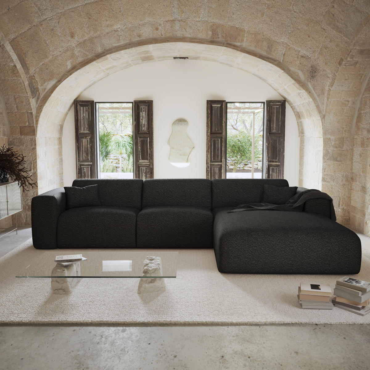 ECKSOFA RECHTS SCHLAFSOFA Steinbock Dunkles Anthrazit 280cm - Anthrazit, Textil (299/165cm) - Sia Home